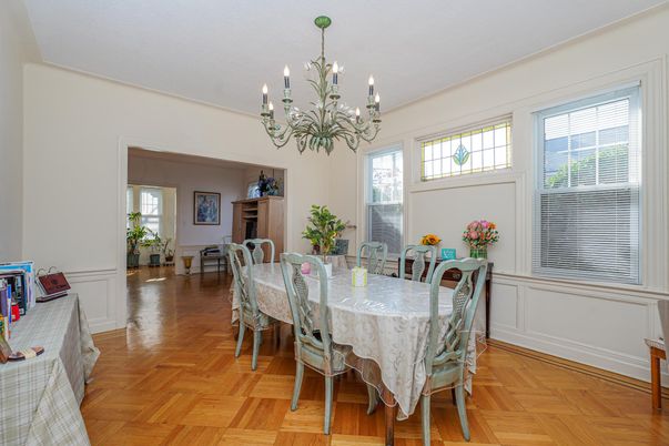 Chandelier, Dining room, Interior, Wood Texture Flooring