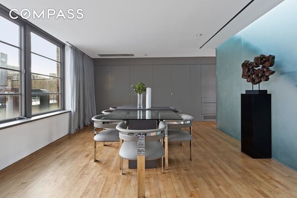 Dining room, Interior, Recessed Lighting, Wood Texture Flooring