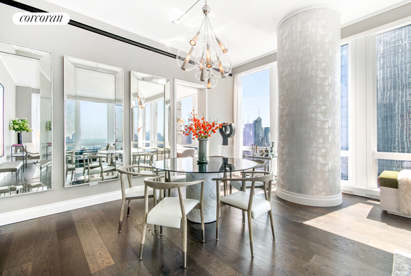 Dining room, Interior, Pendant Lights, Wood Texture Flooring