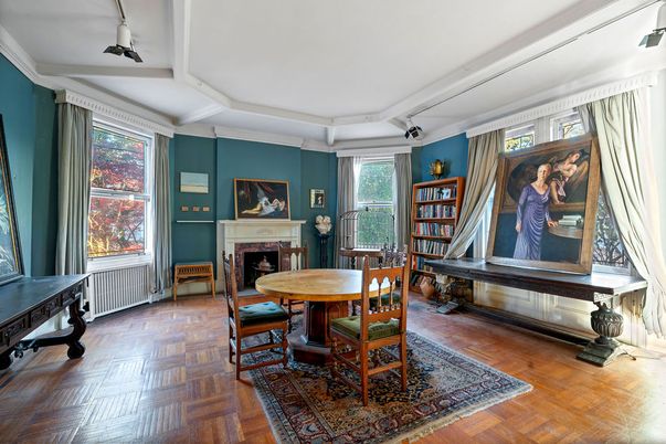 Dining room, Fireplace, Interior, Wood Texture Flooring