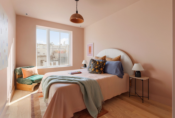 Bedroom, Interior, Pendant Lights, Wood Texture Flooring