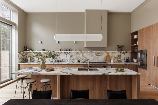 Interior, Kitchen, Pendant Lights, Wood Texture Flooring