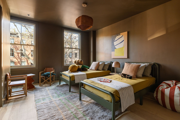 Bedroom, Interior, Living room, Pendant Lights, Recessed Lighting, Wood Texture Flooring