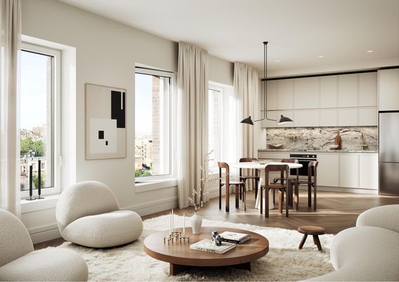 Dining room, Interior, Kitchen, Pendant Lights, Recessed Lighting, Wood Texture Flooring