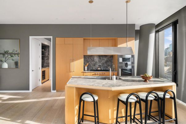 Interior, Kitchen, Pendant Lights, Stainless Steel Appliances, Wood Texture Flooring
