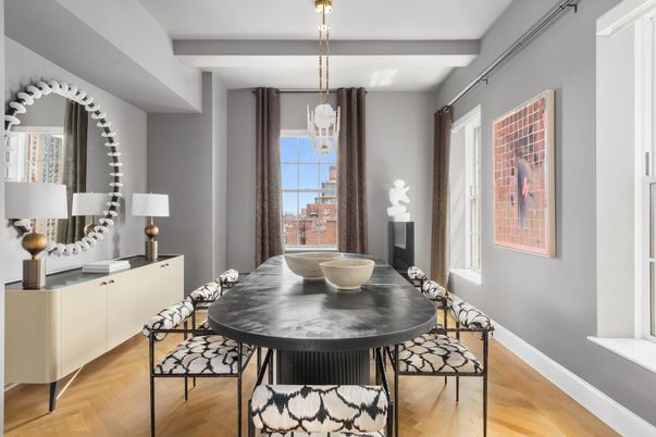 Dining room, Interior, Pendant Lights, Wood Texture Flooring