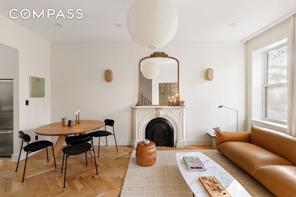 Dining room, Fireplace, Interior, Living room, Wood Texture Flooring
