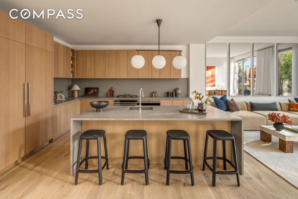 Interior, Kitchen, Pendant Lights, Wood Texture Flooring