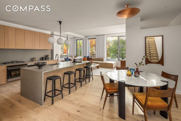 Dining room, Interior, Kitchen, Pendant Lights, Wood Texture Flooring