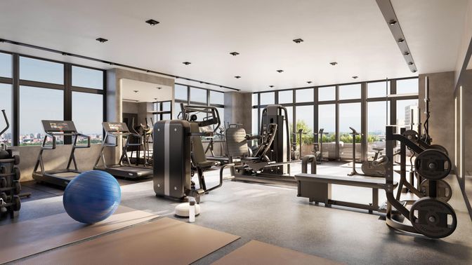 Fitness Equipment, Gym, Interior, Recessed Lighting