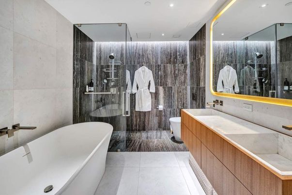 Bathroom, Dual Sink Vanities, Free Standing Baths, Glass Shower, Interior, Recessed Lighting