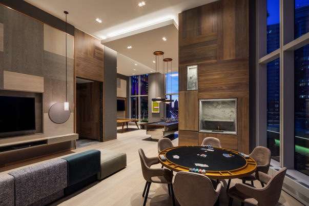 Billiard Table, Game Room, Interior, Pendant Lights, Recessed Lighting, Wood Texture Flooring