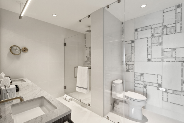 Bathroom, Glass Shower, Interior, Recessed Lighting