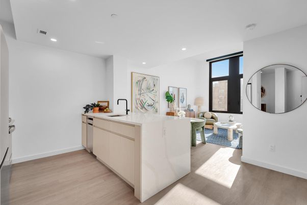 Interior, Kitchen, Living room, Recessed Lighting, Wood Texture Flooring