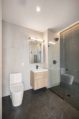 Bathroom, Glass Shower, Interior, Recessed Lighting