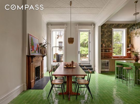Dining room, Fireplace, Interior, Pendant Lights