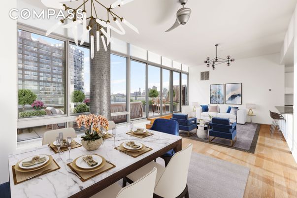 Dining room, Interior, Living room, Pendant Lights, Wood Texture Flooring