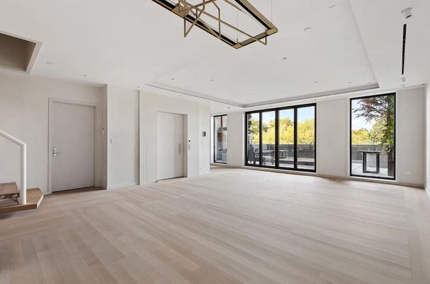 Empty room, Interior, Pendant Lights, Recessed Lighting, Wood Texture Flooring