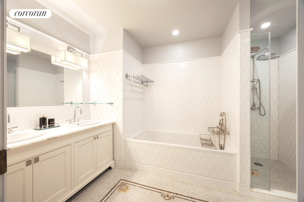 Bathroom, Dual Sink Vanities, Glass Shower, Interior, Recessed Lighting, Tile Countertops