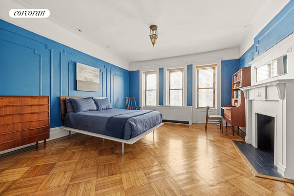 Bedroom, Fireplace, Interior, Wood Texture Flooring