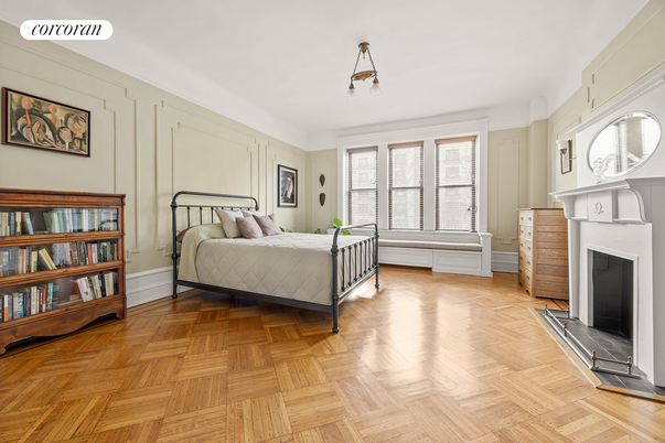 Bedroom, Fireplace, Interior, Wood Texture Flooring