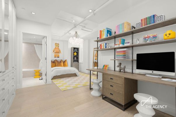 Bedroom, Chandelier, Interior, Recessed Lighting, Wood Texture Flooring