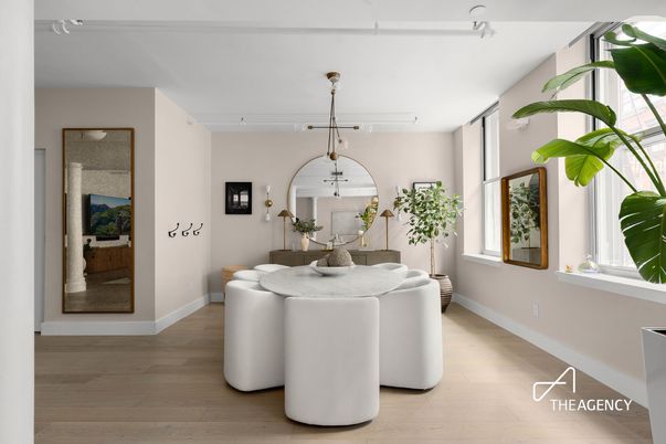 Dining room, Interior, Pendant Lights, Wood Texture Flooring