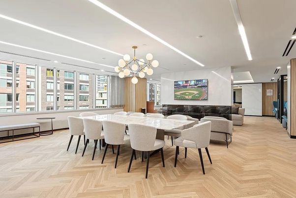 Dining room, Interior, Pendant Lights, Recessed Lighting, Wood Texture Flooring