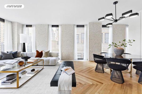 Dining room, Interior, Living room, Pendant Lights, Wood Texture Flooring