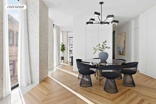 Chandelier, Dining room, Interior, Pendant Lights, Wood Texture Flooring