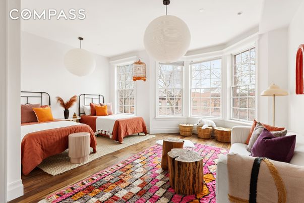 Bedroom, Interior, Pendant Lights, Wood Texture Flooring
