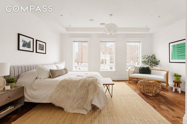Bedroom, Interior, Pendant Lights, Recessed Lighting, Wood Texture Flooring