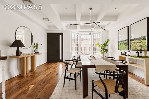 Dining room, Interior, Pendant Lights, Wood Texture Flooring