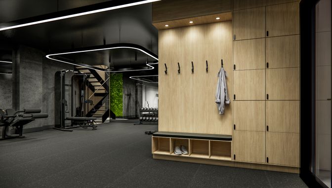 Fitness Equipment, Interior, Recessed Lighting, Wooden Walls