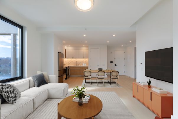 Dining room, Interior, Kitchen, Living room, Recessed Lighting, Wood Texture Flooring