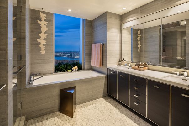 Bathroom, Dual Sink Vanities, Glass Shower, Interior, Recessed Lighting, Water