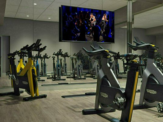 Fitness Equipment, Gym, Interior, Recessed Lighting, Wood Texture Flooring