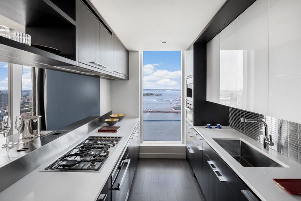 Interior, Kitchen, Stainless Steel Appliances, Water, Wood Texture Flooring