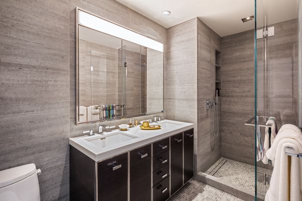 Bathroom, Dual Sink Vanities, Glass Shower, Interior, Recessed Lighting