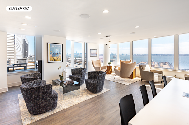 Dining room, Interior, Living room, Pendant Lights, Recessed Lighting, Water, Wood Texture Flooring