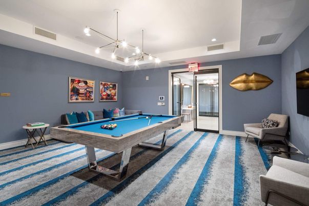 Billiard Table, Game Room, Interior, Pendant Lights, Recessed Lighting