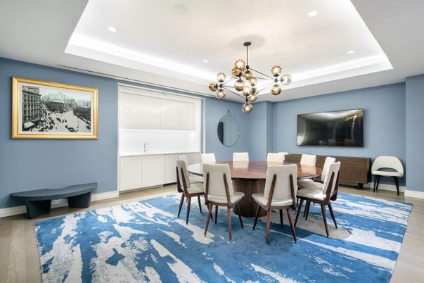 Dining room, Interior, Pendant Lights, Recessed Lighting, Wood Texture Flooring