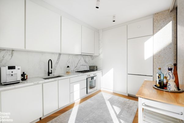 Interior, Kitchen, Marble Walls, Wood Texture Flooring