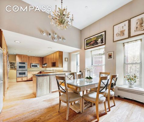 Dining room, Interior, Kitchen, Recessed Lighting, Stainless Steel Appliances, Wood Texture Flooring