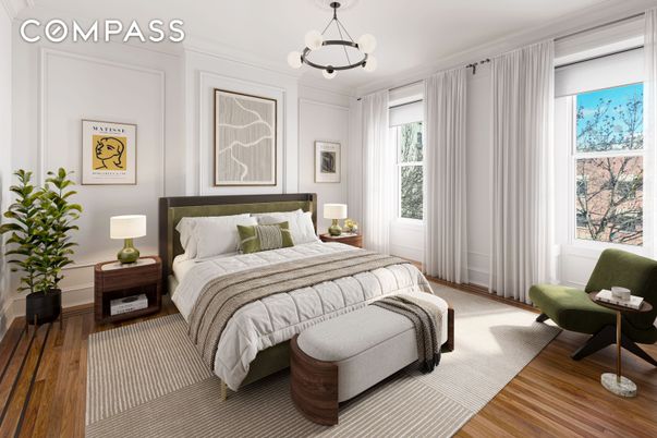 Bedroom, Interior, Pendant Lights, Wood Texture Flooring