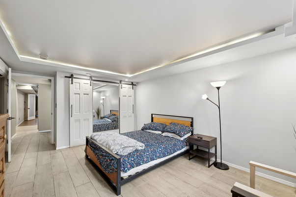 Bedroom, Interior, Recessed Lighting, Wood Texture Flooring