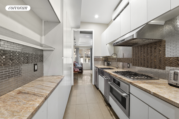 Interior, Kitchen, Recessed Lighting, Stainless Steel Appliances, Stone Walls