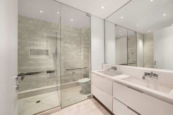 Bathroom, Glass Shower, Interior, Recessed Lighting