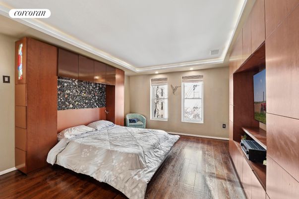 Bedroom, Interior, Recessed Lighting, Wood Texture Flooring