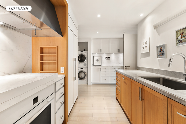 Interior, Kitchen, Recessed Lighting, Utility Closets, Washer, Wood Texture Flooring
